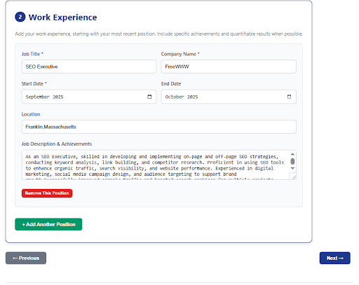 work experience