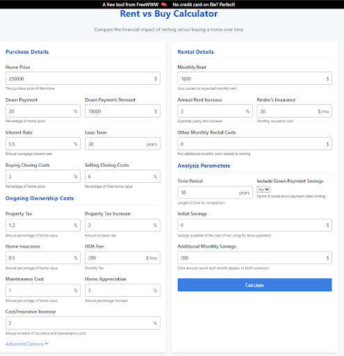 rent vs buy calculator